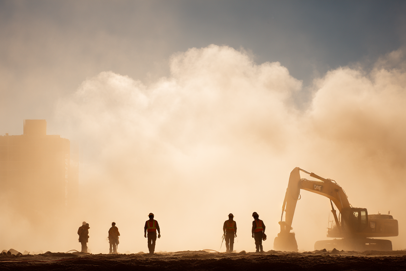 Dust control sprayer in action on construction site
